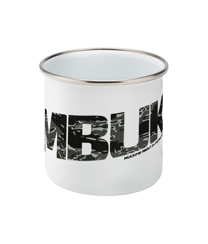 MBUK enamel mug with black camo logo