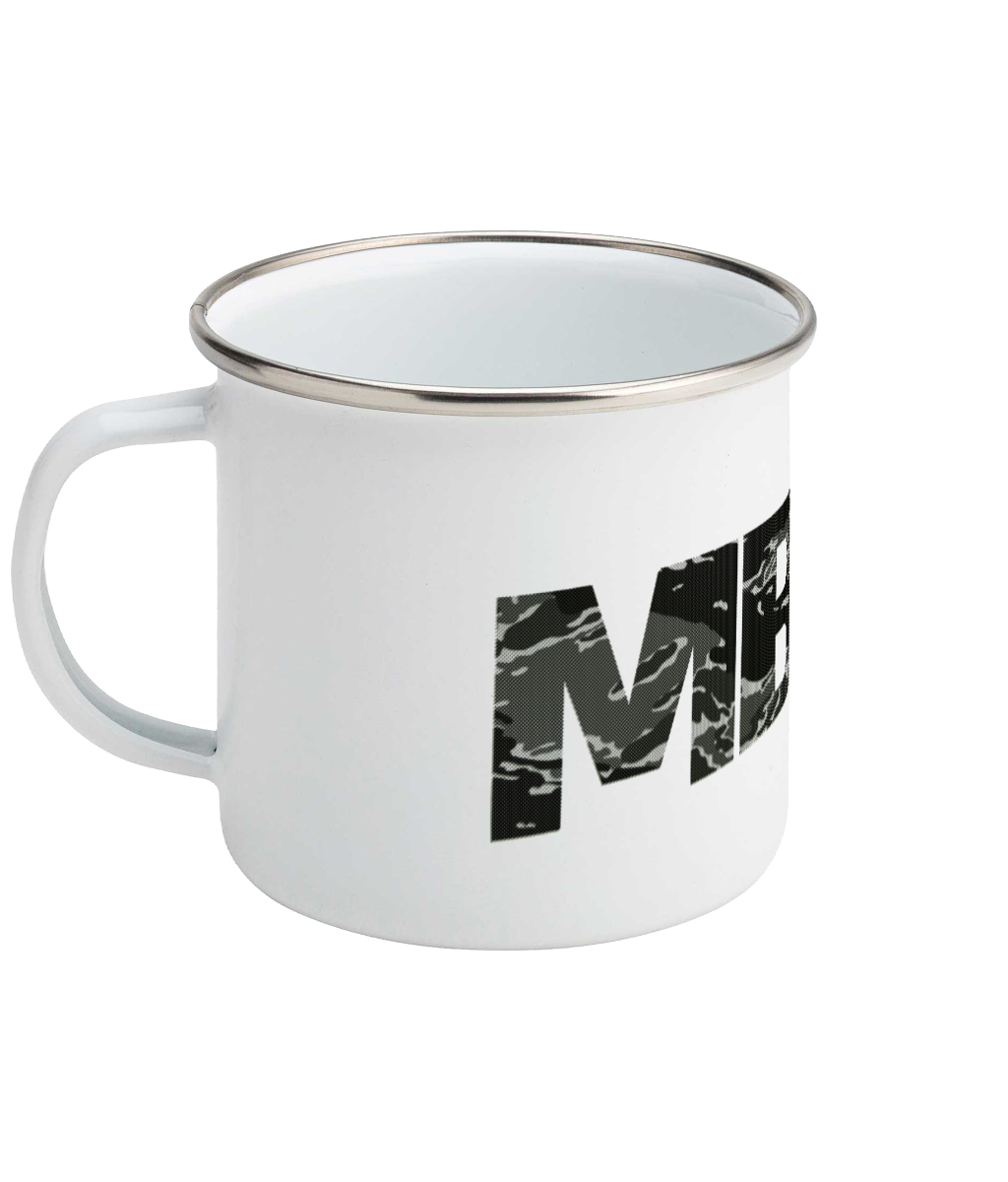 MBUK enamel mug with black camo logo